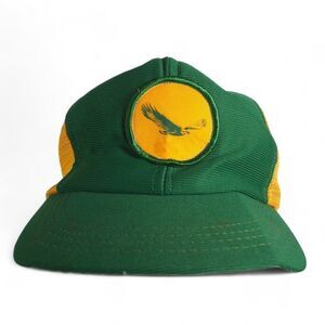 Reynolds Vintage Eagle Patch Trucker Snapback Hat Made in USA Green / Yellow
